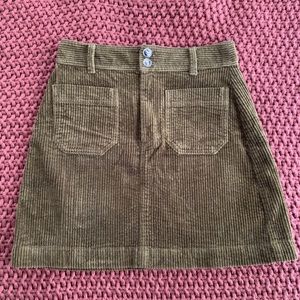 Madewell Corduroy A-line Olive Skirt